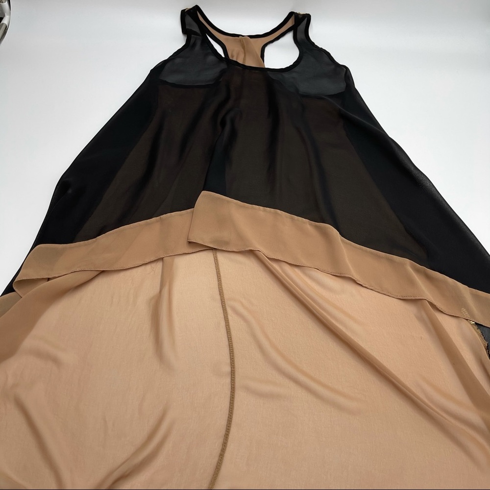 Tan Brown & Black Sheer High Low Umbrella Coverup Top - Picture 4 of 8